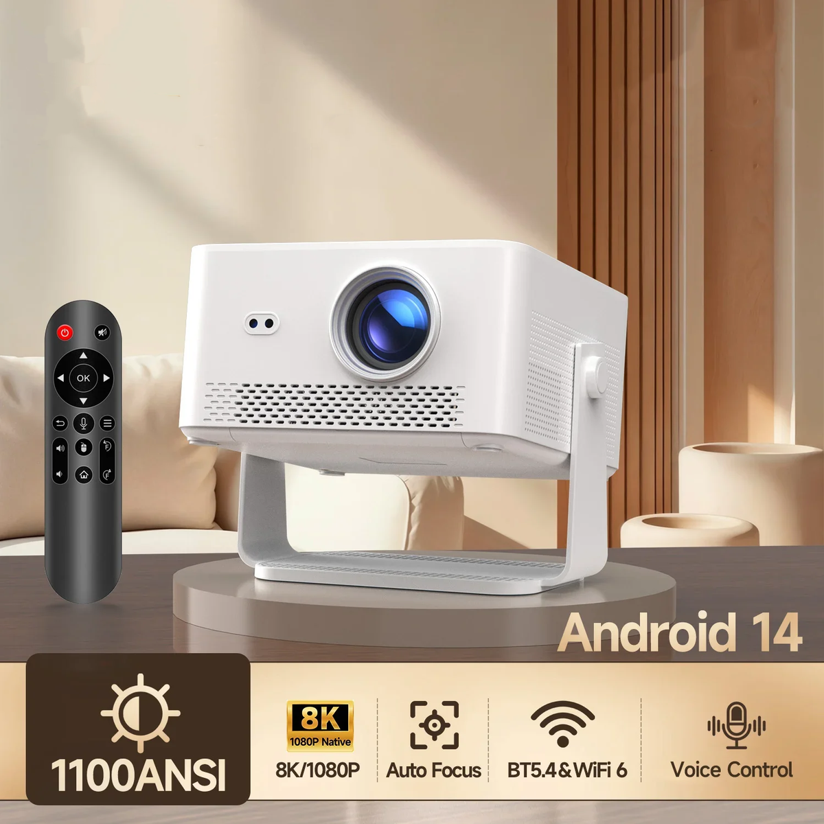 480MAX Smart Projector | 1100 ANSI 4K Home Cinema with Auto Focus, AI Keystone, Android 14, WiFi 6 & HDR10+