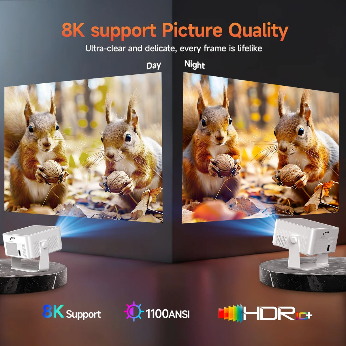 480MAX Smart Projector | 1100 ANSI 4K Home Cinema with Auto Focus, AI Keystone, Android 14, WiFi 6 & HDR10+