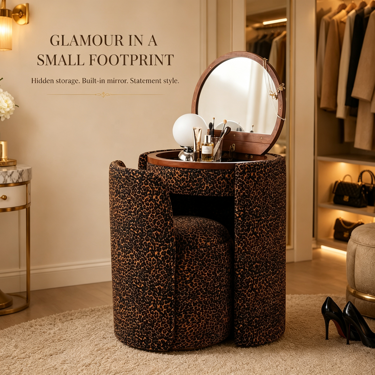🎉 Exclusive Deal · Limited Stock🎉 Modern Makeup Vanity Set with LED Mirror, Stool & Large Storage
