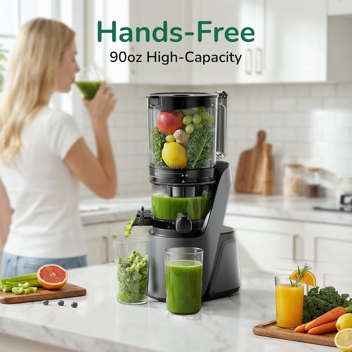 Premium 3-in-1 Cold Press Juicer | 6" Wide Feed Chute • Self-Precut • Brushless Motor • BPA-Free