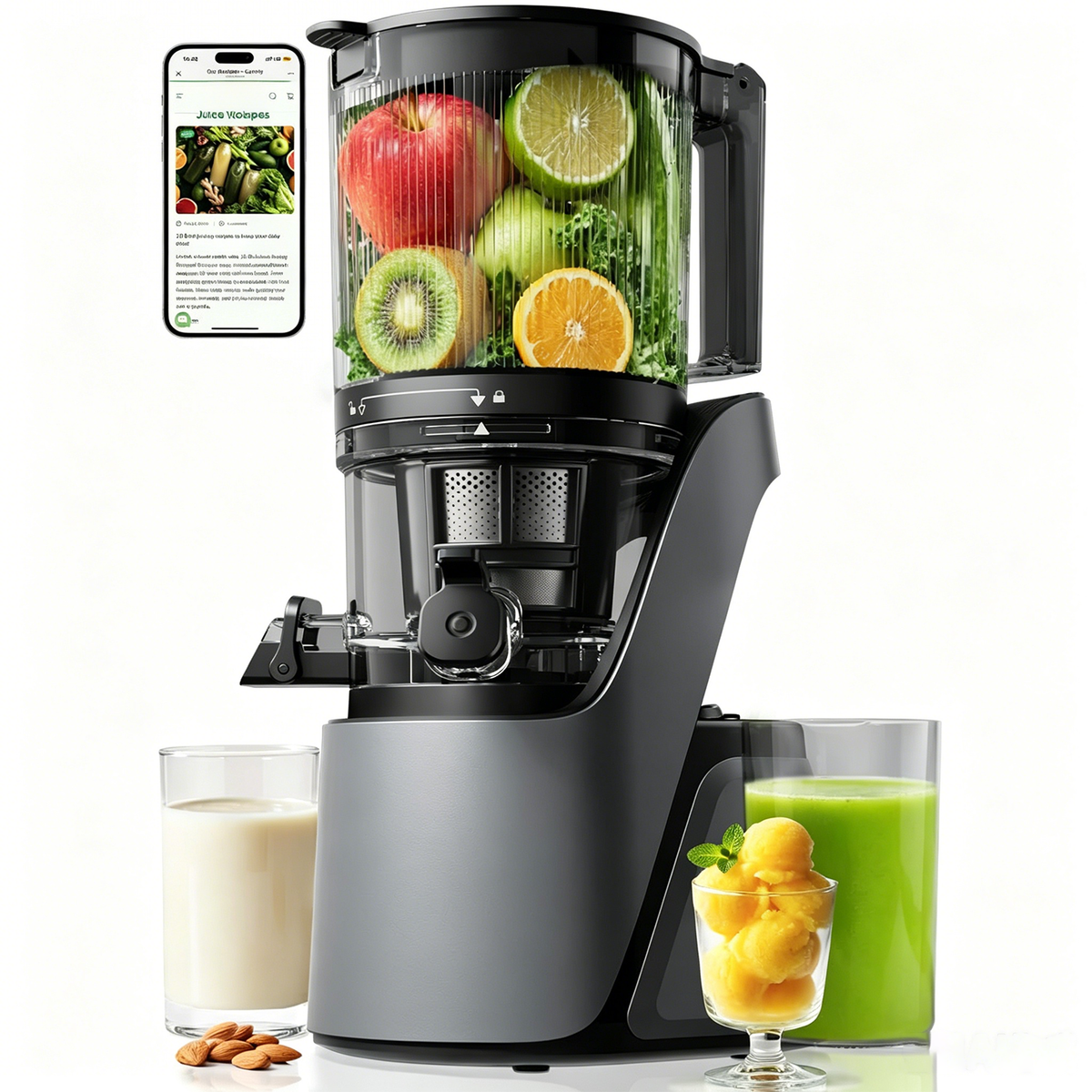 Premium 3-in-1 Cold Press Juicer | 6" Wide Feed Chute • Self-Precut • Brushless Motor • BPA-Free