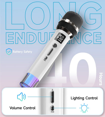 Wireless Dual Microphones with LED Lights, 200 ft Transmission Range