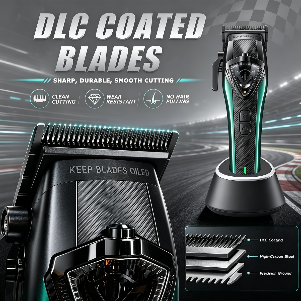 Professional Men Hair Clipper & Trimmer Kit | 11000RPM, Long‑Lasting Battery, Charging Base, Travel Case, DLC & Stainless Steel Blades