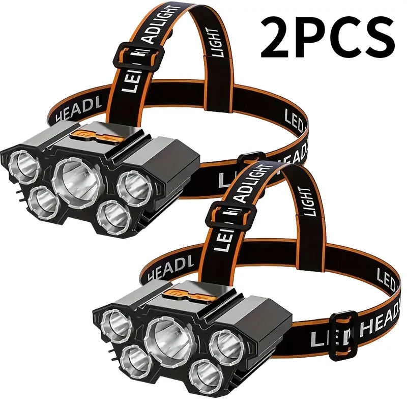LEI ADIGHT 5-LED Rechargeable Headlamp - 5led Bright Power, 4 Modes, 492ft Visibility, 1200mAh, 118g Lightweight, Comfort Band, Adjustable, High Lumens Flashlight, Dual Light Combo - Outdoor Activities, Camping, Running