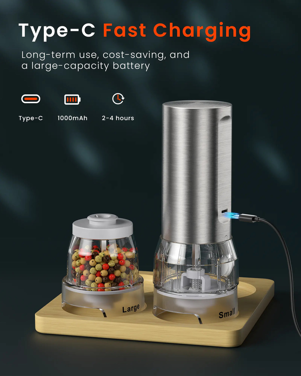 Electric Salt and Pepper Grinder Set, 2026 New Upgrade, USB Rechargeable Automatic Pepper Mill, 3 Large Capacity Quick-Switch Silos, Adjustable Coarseness, Stainless Steel BBQ Grill Kitchen Gadget with LED Light summerwins
