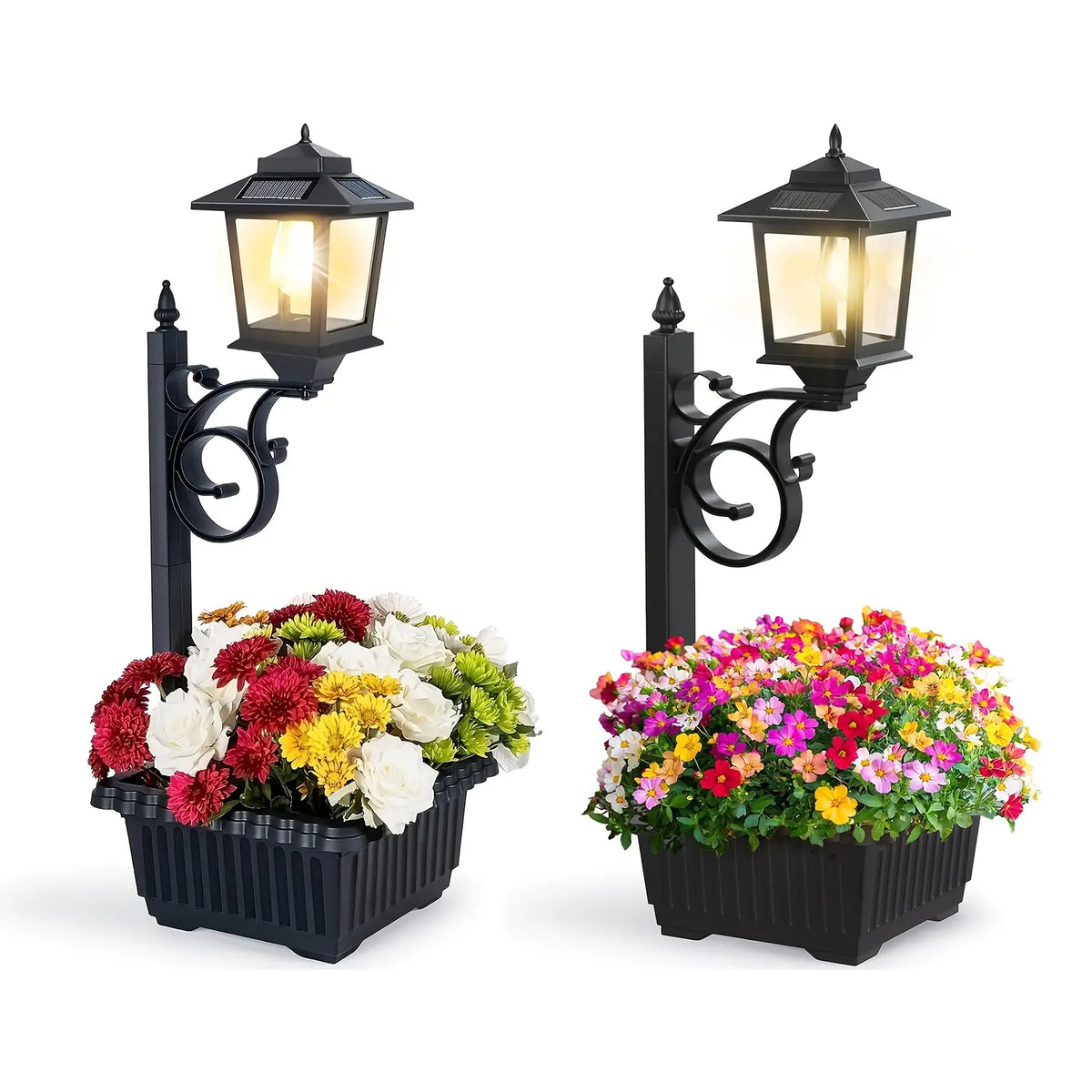 1/2 Pcs Solar Post Light With Planter, Room Decor For Easter Wedding Decorations, Black Post Light, 2 In 1 Outdoor Solar Post Light For Porch Front Door Patio Roadside Decoration
