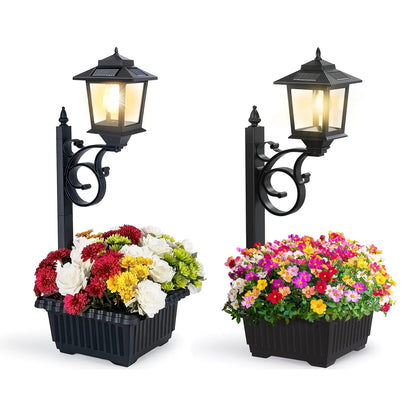 1/2 Pcs Solar Post Light With Planter, Room Decor For Easter Wedding Decorations, Black Post Light, 2 In 1 Outdoor Solar Post Light For Porch Front Door Patio Roadside Decoration