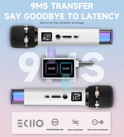 Wireless Dual Microphones with LED Lights, 200 ft Transmission Range