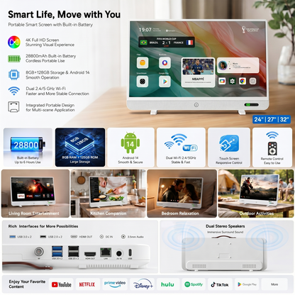 🎉 (CLEARANCE SALE) 🎉 Smart Portable 4K Touchscreen TV + FREE Rolling Stand | Watch, Stream & Sing Anywhere