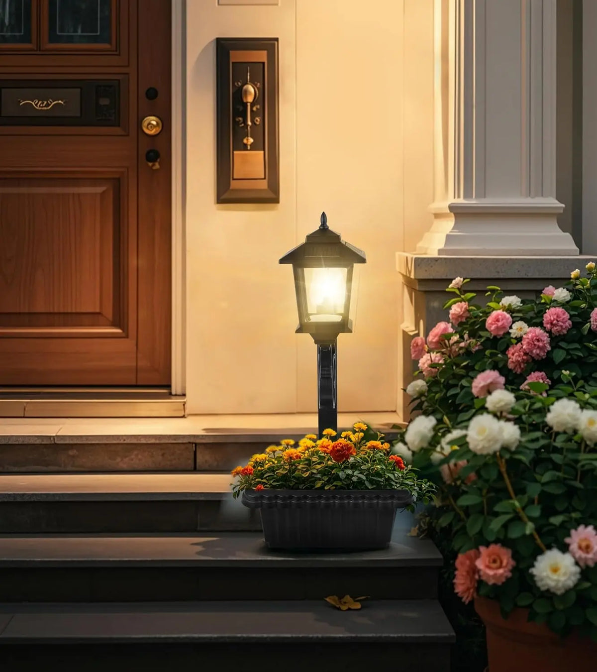 1/2 Pcs Solar Post Light With Planter, Room Decor For Easter Wedding Decorations, Black Post Light, 2 In 1 Outdoor Solar Post Light For Porch Front Door Patio Roadside Decoration