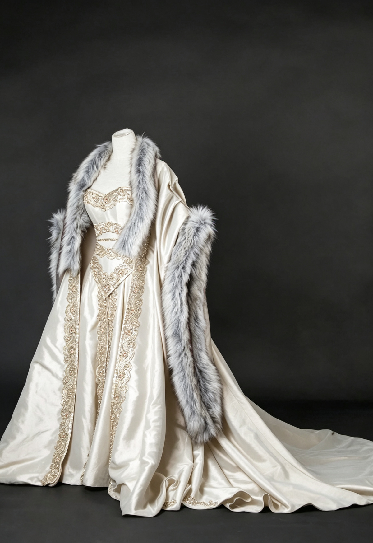 Dreamy dress Queen Gown With Fur Cloak