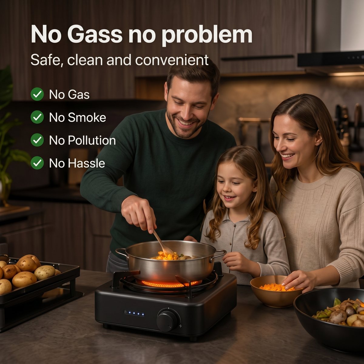Portable Solar Cooking Stove | Built-in Rechargeable Battery, USB Charging & Energy Efficient Cordless Cooker