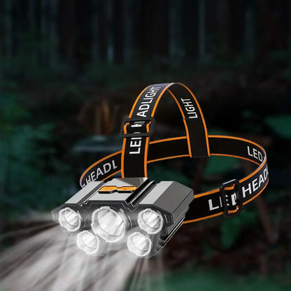 LEI ADIGHT 5-LED Rechargeable Headlamp - 5led Bright Power, 4 Modes, 492ft Visibility, 1200mAh, 118g Lightweight, Comfort Band, Adjustable, High Lumens Flashlight, Dual Light Combo - Outdoor Activities, Camping, Running