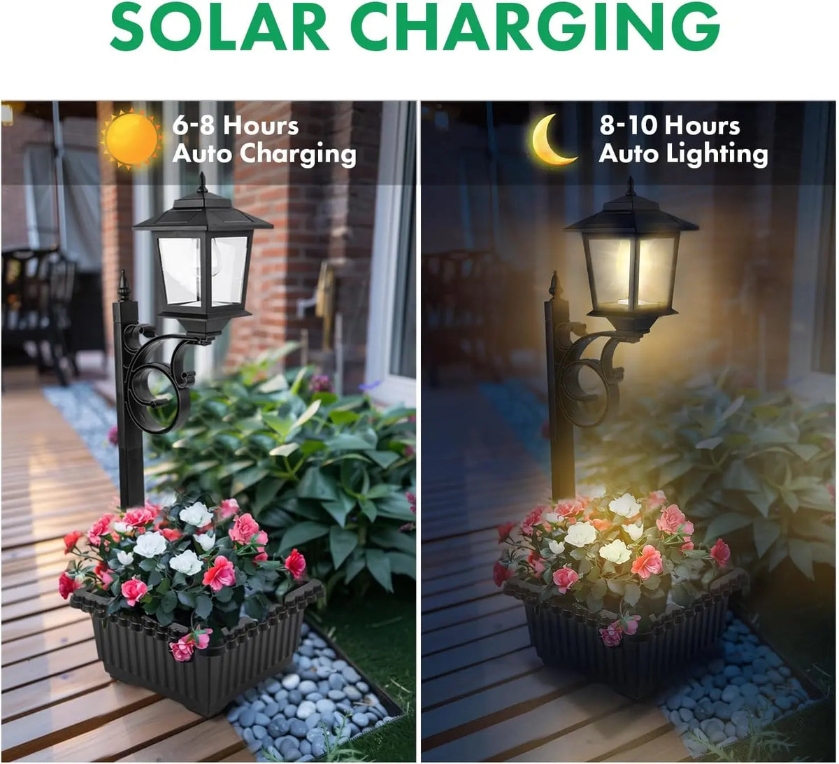 1/2 Pcs Solar Post Light With Planter, Room Decor For Easter Wedding Decorations, Black Post Light, 2 In 1 Outdoor Solar Post Light For Porch Front Door Patio Roadside Decoration
