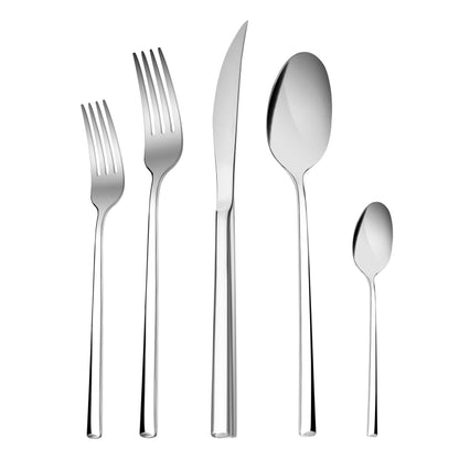 Tivoli 60 Pieces Cutlery Set for 12 Person - Forks, Spoon, Knives Silverware Sets - Modern Silver Flatware - Stainless Steel Kitchen Utensils Tableware Set - Dishwasher Safe