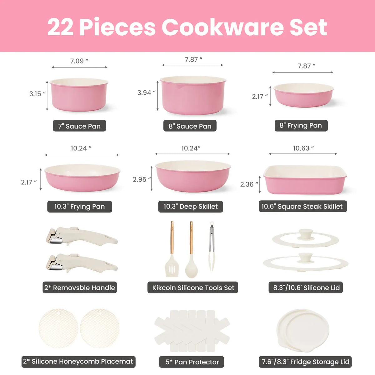 JJJSHOP Non-Toxic Ceramic Cookware Set - 22pcs