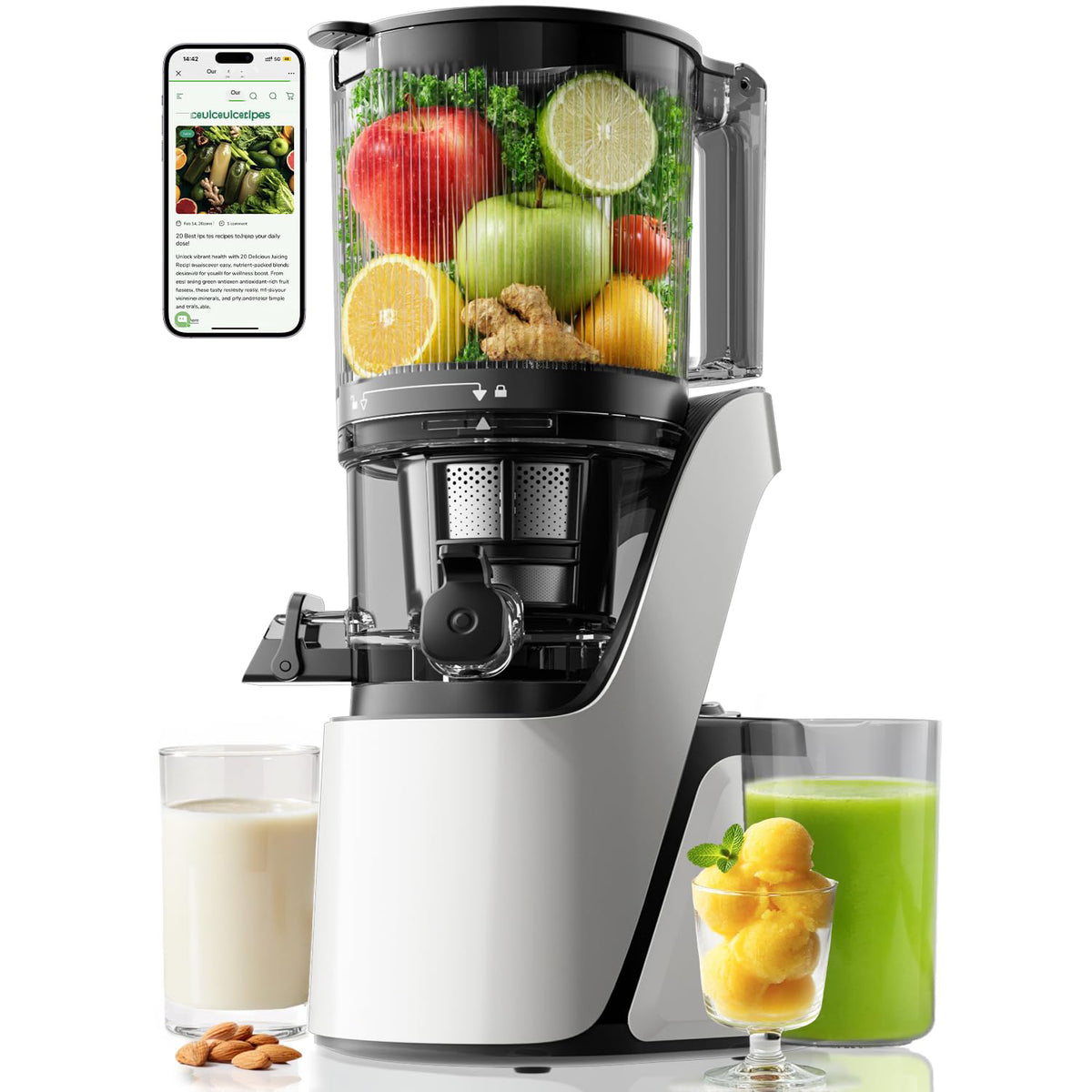 Premium 3-in-1 Cold Press Juicer | 6" Wide Feed Chute • Self-Precut • Brushless Motor • BPA-Free