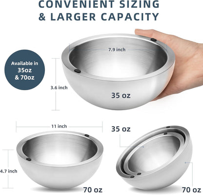 Chiller Bowl - 35oz Capacity - Frozen Ice Stainless Steel Party Serving Bowl - Insulated Dip Dish Platter Keeps Salsa, Guacamole, Condiments, Sauces, Salad & Food Hot or Cold (1 Bowl)