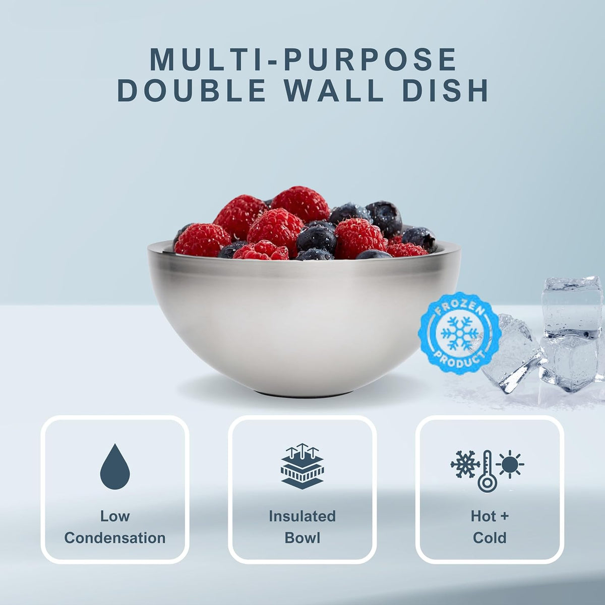 Chiller Bowl - 35oz Capacity - Frozen Ice Stainless Steel Party Serving Bowl - Insulated Dip Dish Platter Keeps Salsa, Guacamole, Condiments, Sauces, Salad & Food Hot or Cold (1 Bowl)