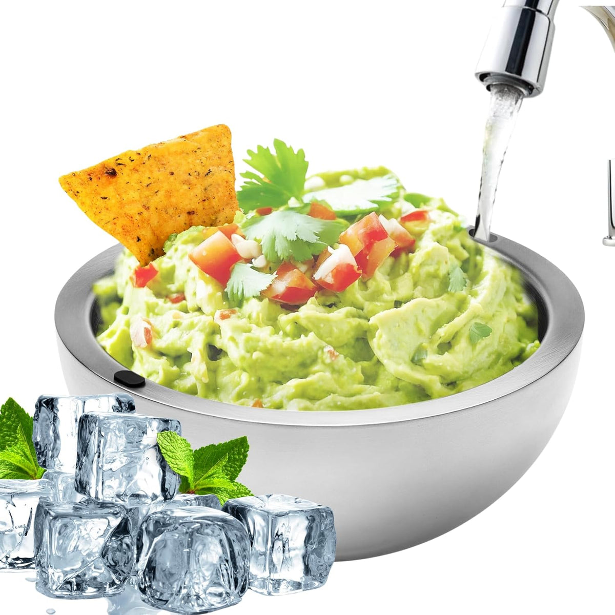 Chiller Bowl - 35oz Capacity - Frozen Ice Stainless Steel Party Serving Bowl - Insulated Dip Dish Platter Keeps Salsa, Guacamole, Condiments, Sauces, Salad & Food Hot or Cold (1 Bowl)