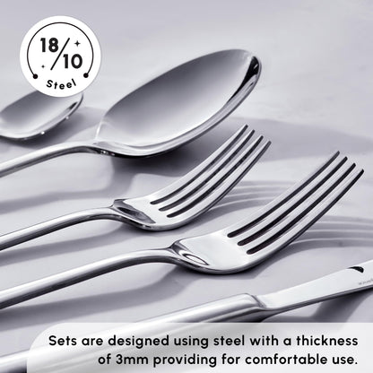 Tivoli 60 Pieces Cutlery Set for 12 Person - Forks, Spoon, Knives Silverware Sets - Modern Silver Flatware - Stainless Steel Kitchen Utensils Tableware Set - Dishwasher Safe