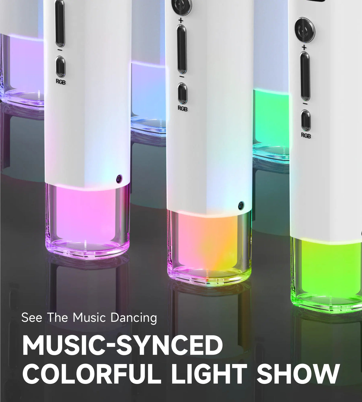 Wireless Dual Microphones with LED Lights, 200 ft Transmission Range