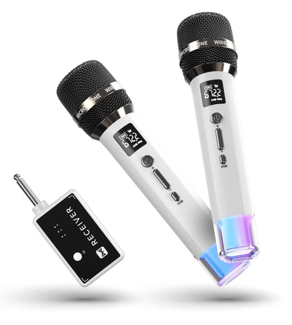 Wireless Dual Microphones with LED Lights, 200 ft Transmission Range