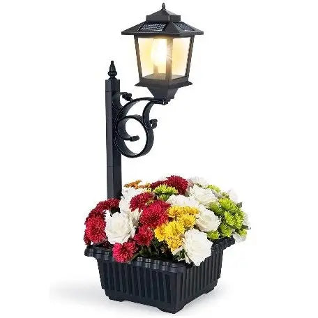 1/2 Pcs Solar Post Light With Planter, Room Decor For Easter Wedding Decorations, Black Post Light, 2 In 1 Outdoor Solar Post Light For Porch Front Door Patio Roadside Decoration