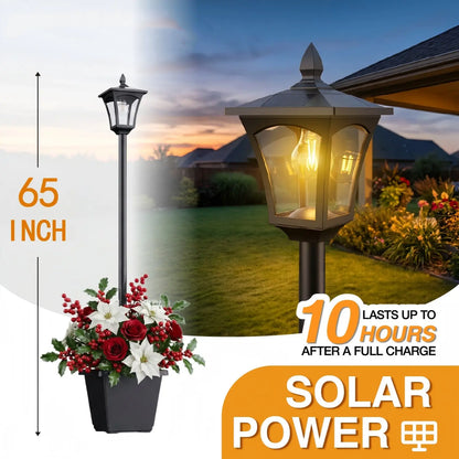 1/2 Pcs Solar Post Light With Planter, Room Decor For Easter Wedding Decorations, Black Post Light, 2 In 1 Outdoor Solar Post Light For Porch Front Door Patio Roadside Decoration