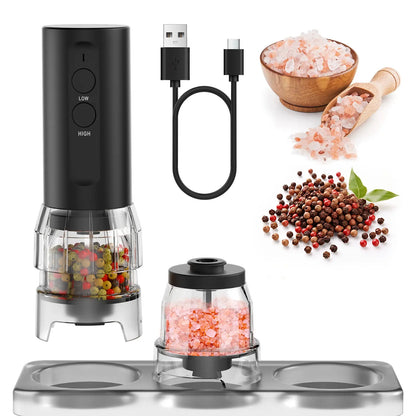 Electric Salt and Pepper Grinder Set, 2026 New Upgrade, USB Rechargeable Automatic Pepper Mill, 3 Large Capacity Quick-Switch Silos, Adjustable Coarseness, Stainless Steel BBQ Grill Kitchen Gadget with LED Light summerwins
