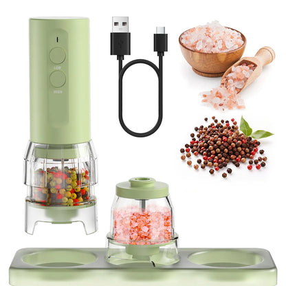 Electric Salt and Pepper Grinder Set, 2026 New Upgrade, USB Rechargeable Automatic Pepper Mill, 3 Large Capacity Quick-Switch Silos, Adjustable Coarseness, Stainless Steel BBQ Grill Kitchen Gadget with LED Light summerwins