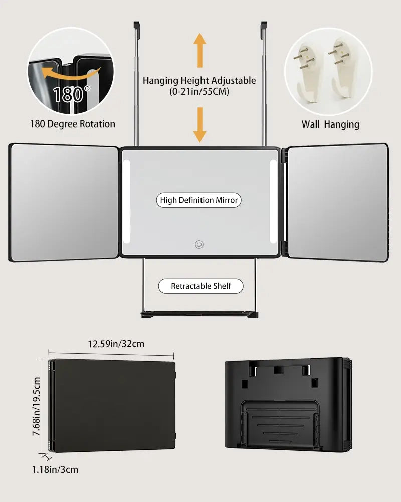 FREE Portable LED Trifold Mirror for Hair Cutting & Grooming