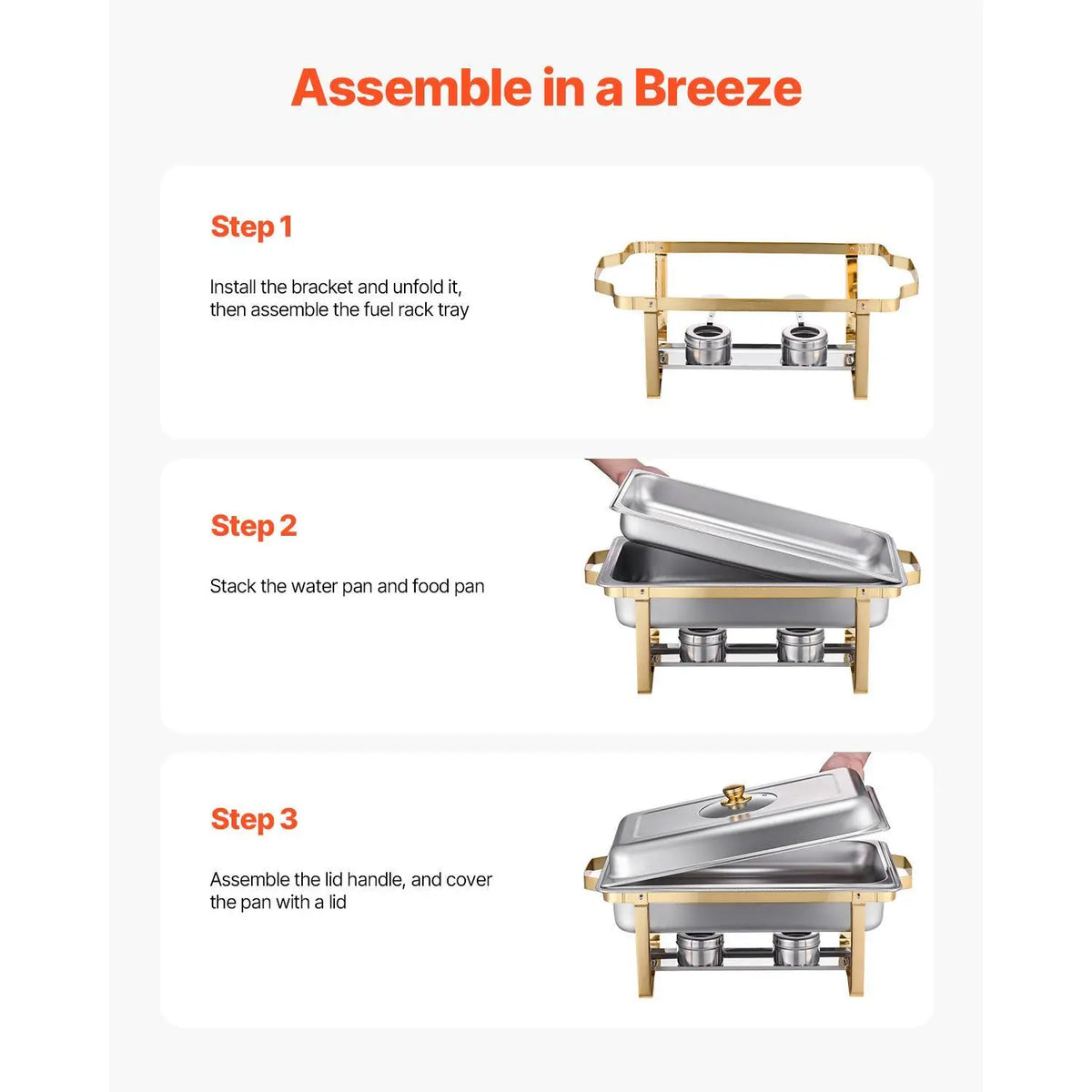 8 Qt Gold Chafing Dish Buffet Set - Stainless Steel