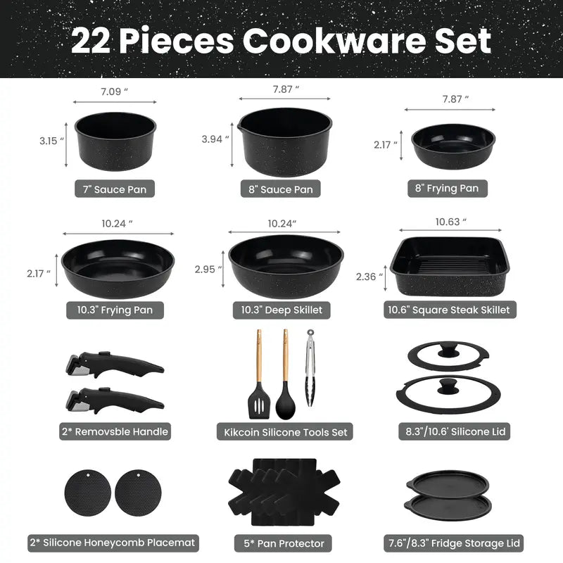 JJJSHOP Non-Toxic Ceramic Cookware Set - 22pcs