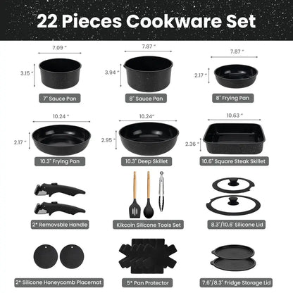 JJJSHOP Non-Toxic Ceramic Cookware Set - 22pcs
