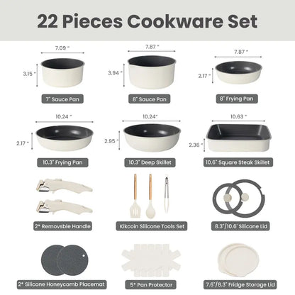 JJJSHOP Non-Toxic Ceramic Cookware Set - 22pcs