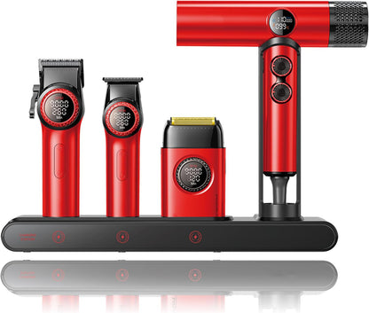 Professional Men Hair Clipper & Trimmer Kit | 11000RPM, Long‑Lasting Battery, Charging Base, Travel Case, DLC & Stainless Steel Blades