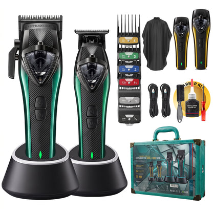 Professional Men Hair Clipper & Trimmer Kit | 11000RPM, Long‑Lasting Battery, Charging Base, Travel Case, DLC & Stainless Steel Blades