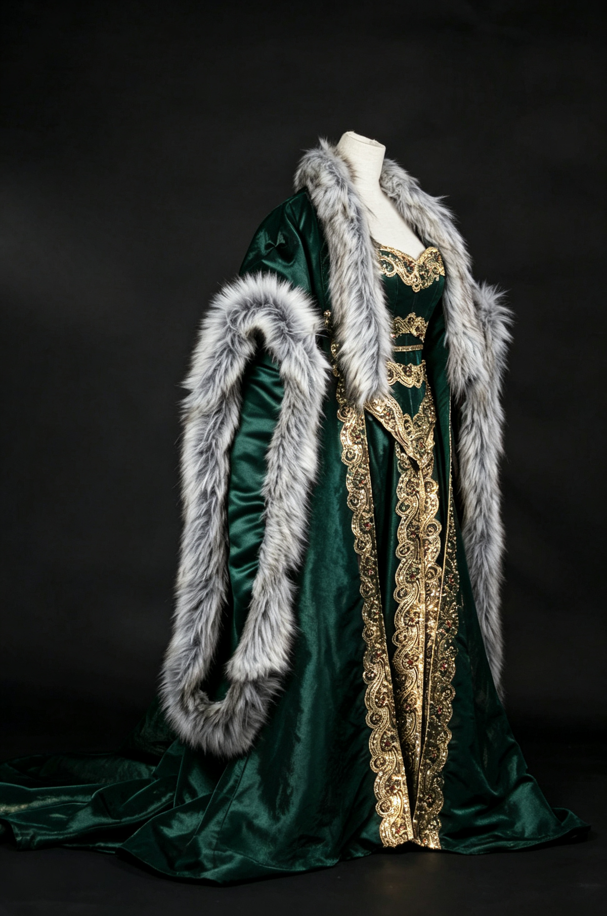 Dreamy dress Queen Gown With Fur Cloak