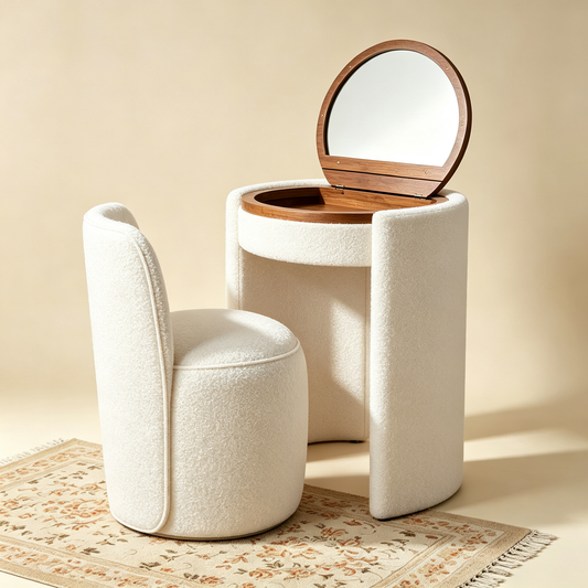 🎉 Exclusive Deal · Limited Stock🎉 Modern Makeup Vanity Set with LED Mirror, Stool & Large Storage