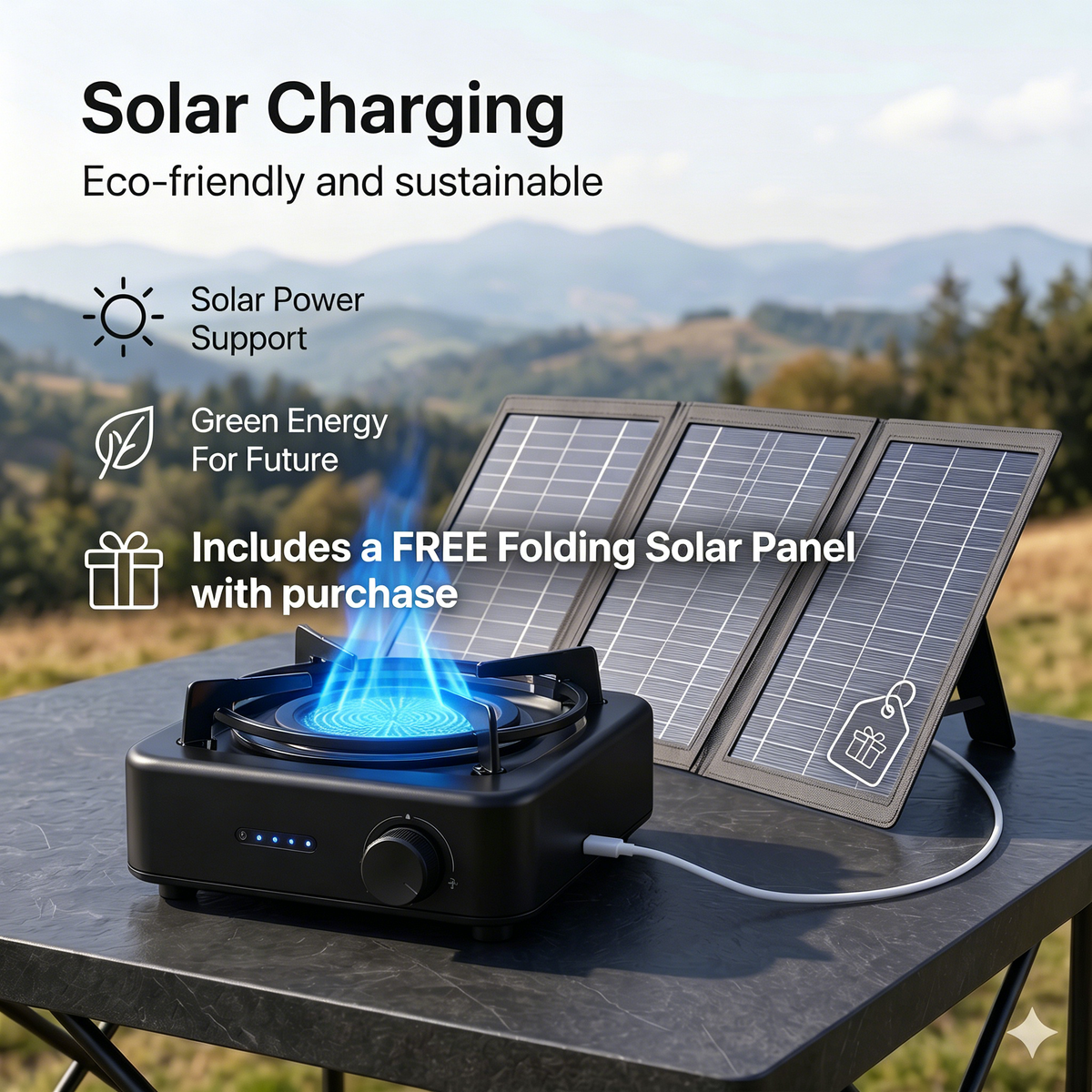 Portable Solar Cooking Stove | Built-in Rechargeable Battery, USB Charging & Energy Efficient Cordless Cooker