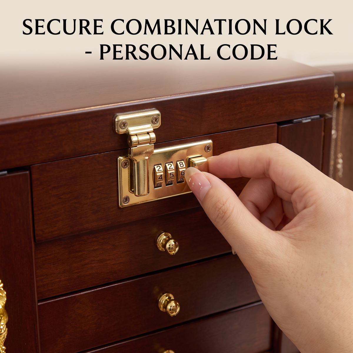 [LIMITED GIFT] Solid Walnut 5-Tier Jewellery Organizer | Premium Wood • Built-in Mirror • Combination Lock