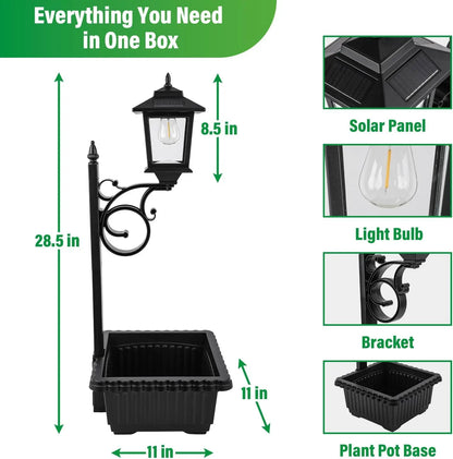 1/2 Pcs Solar Post Light With Planter, Room Decor For Easter Wedding Decorations, Black Post Light, 2 In 1 Outdoor Solar Post Light For Porch Front Door Patio Roadside Decoration