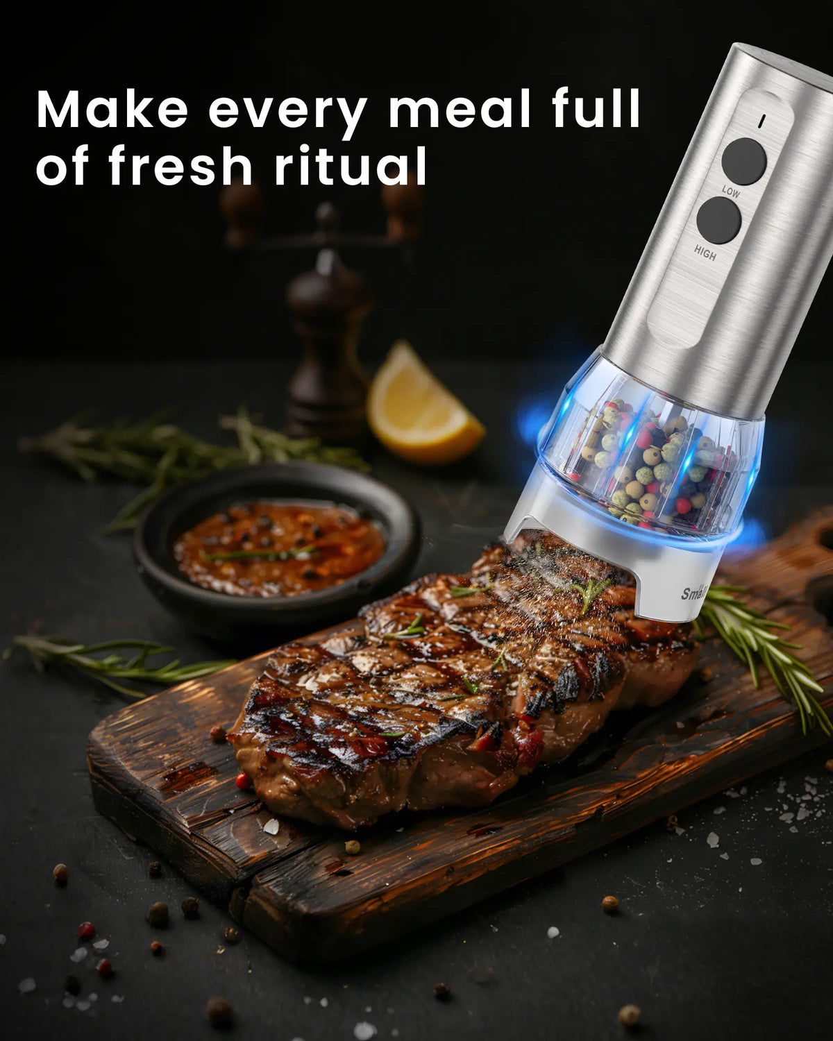 Electric Salt and Pepper Grinder Set, 2026 New Upgrade, USB Rechargeable Automatic Pepper Mill, 3 Large Capacity Quick-Switch Silos, Adjustable Coarseness, Stainless Steel BBQ Grill Kitchen Gadget with LED Light summerwins